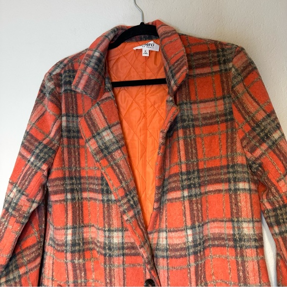 EN MERCI orange plaid single breasted shacket coat S - Picture 4 of 12